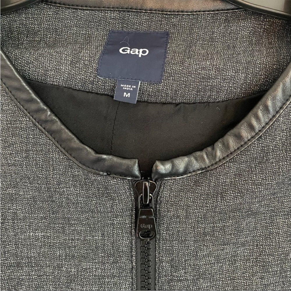Gap Dark Gray Cotton Blend Zipper Faux Leather Trim Zip Jacket - Picture 3 of 7